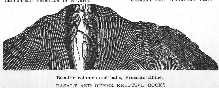 Basaltic columns and balls, Prussian Rhine. Basalt and other eruptive rocks