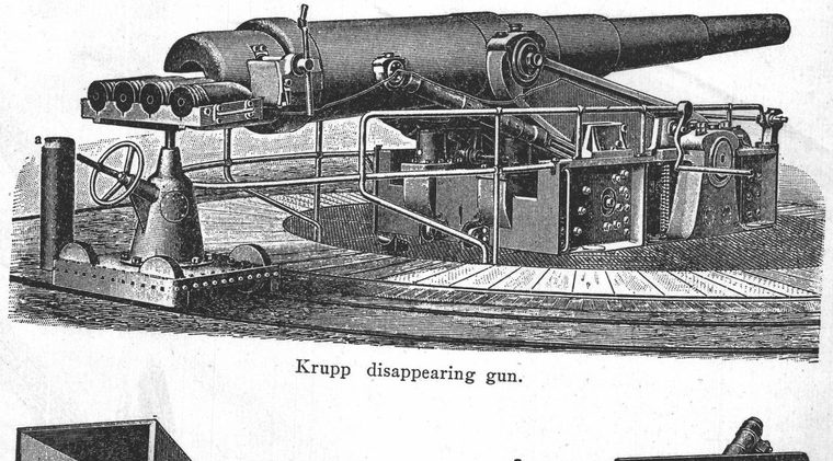 Krupp disappearing gun. Cannon