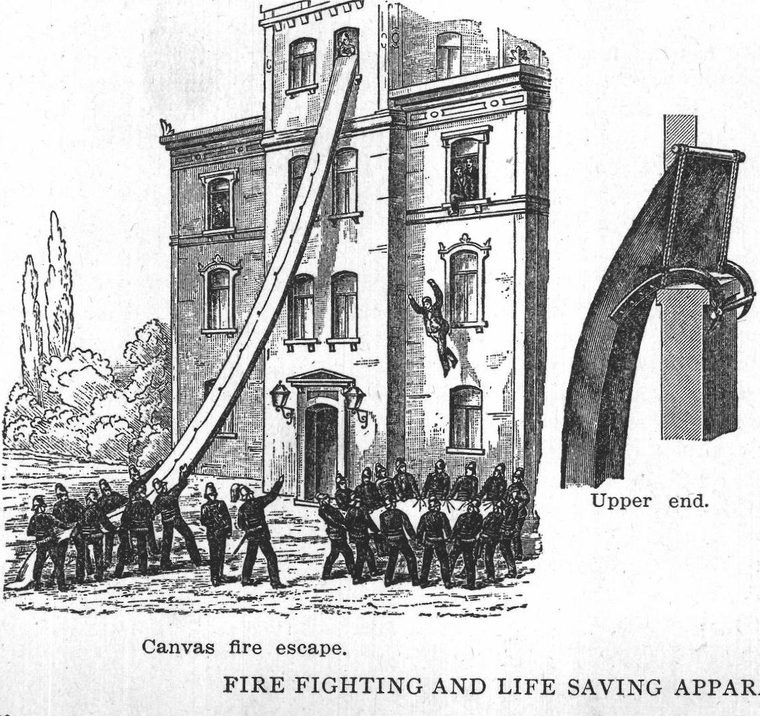 Canvas fire escape. Fire fighting and life saving apparatus