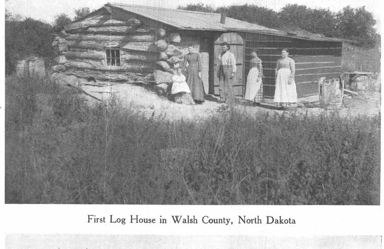First Log House in Walsh County, North Dakota. Homesteaders' houses