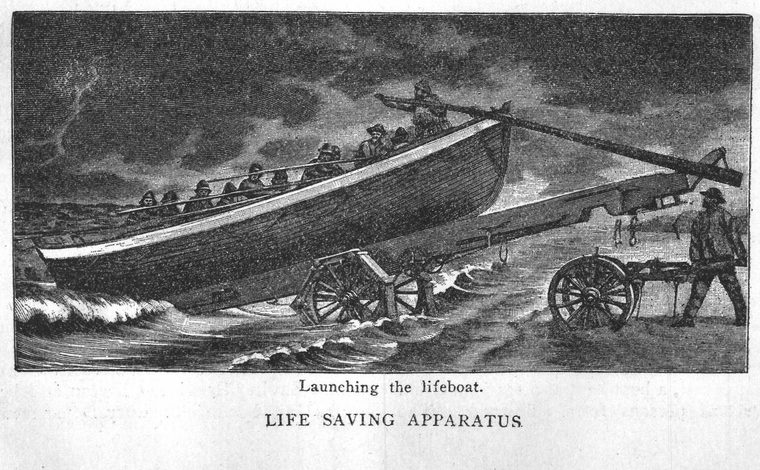 Launching the lifeboat. Life saving apparatus
