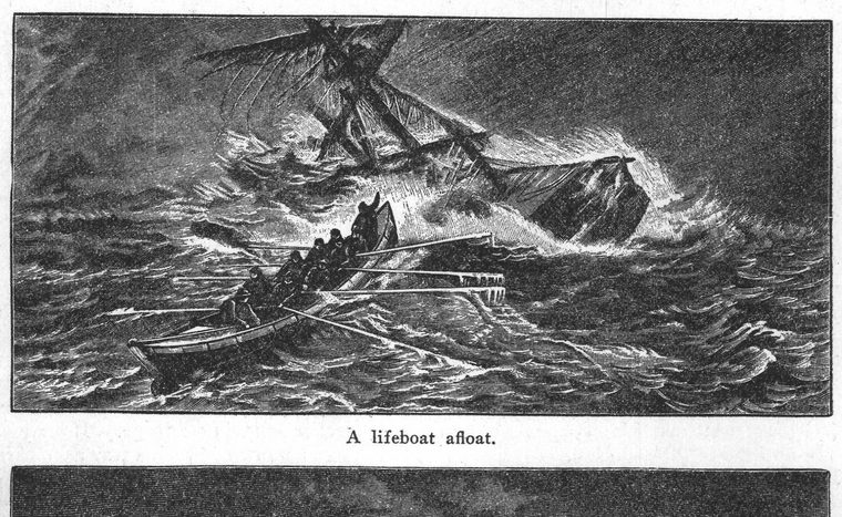 A lifeboat afloat. Life saving apparatus