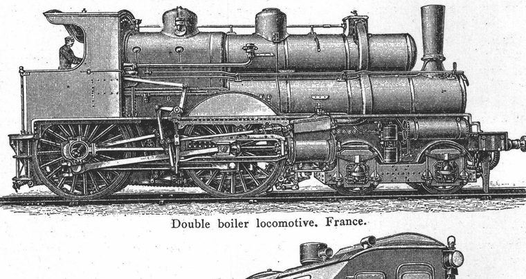 Double boiler locomotive, France. Locomotives