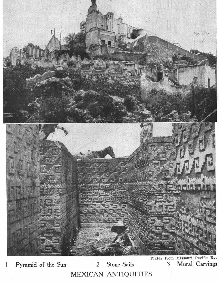 Pyramid of the Sun. Stone Sails. Mural Carvings. Mexican antiquities