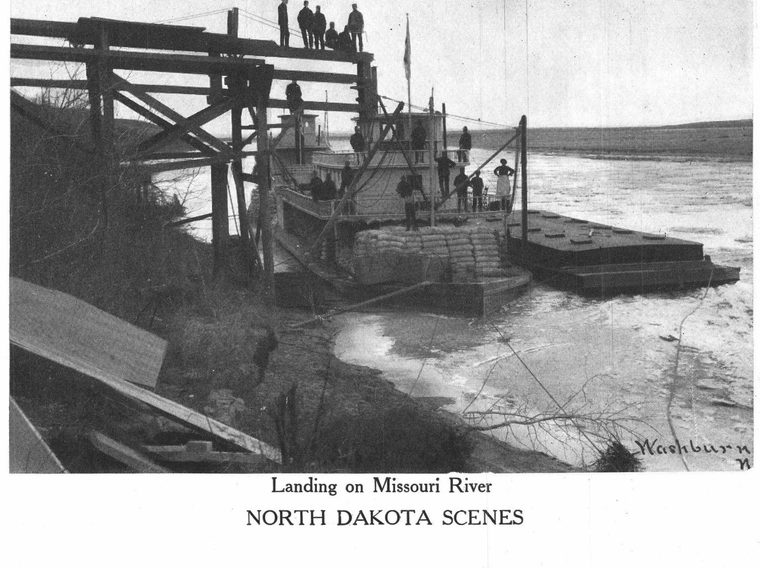 Landing on Missouri River. North Dakota scenes