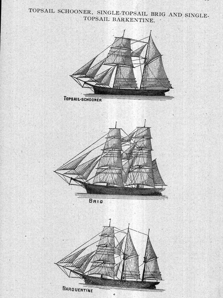 Topsail schooner, single-topsail brig and single-topsail barkentine