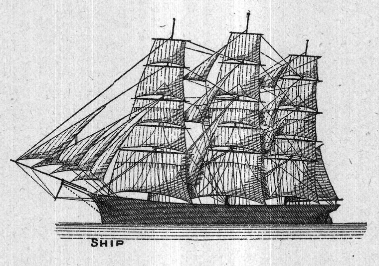 Ship — a full-rigged ship under sail