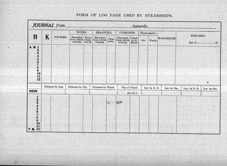 Form of log page used by steamships