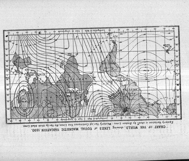 Chart of the world showing lines of equal magnetic variation, 1890