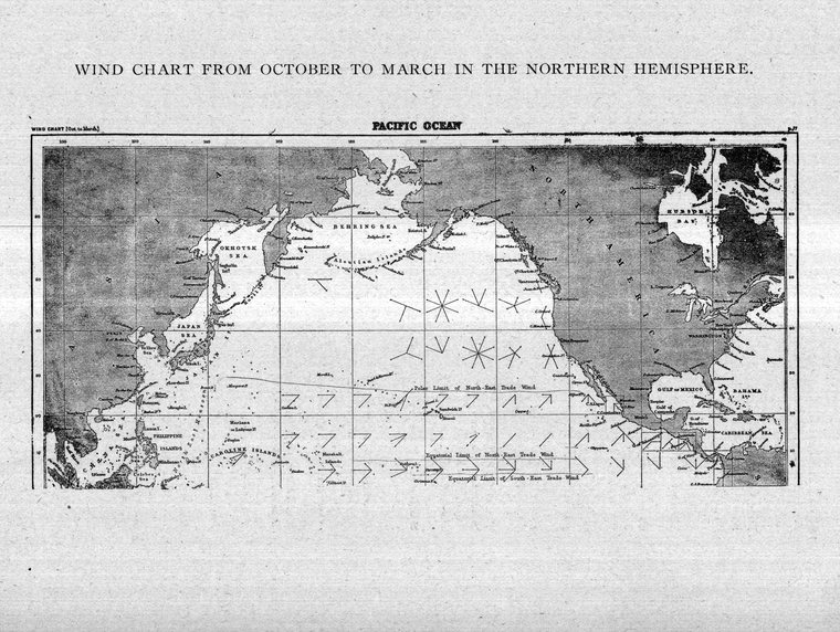 Wind chart from October to March in the northern hemisphere — Pacific Ocean
