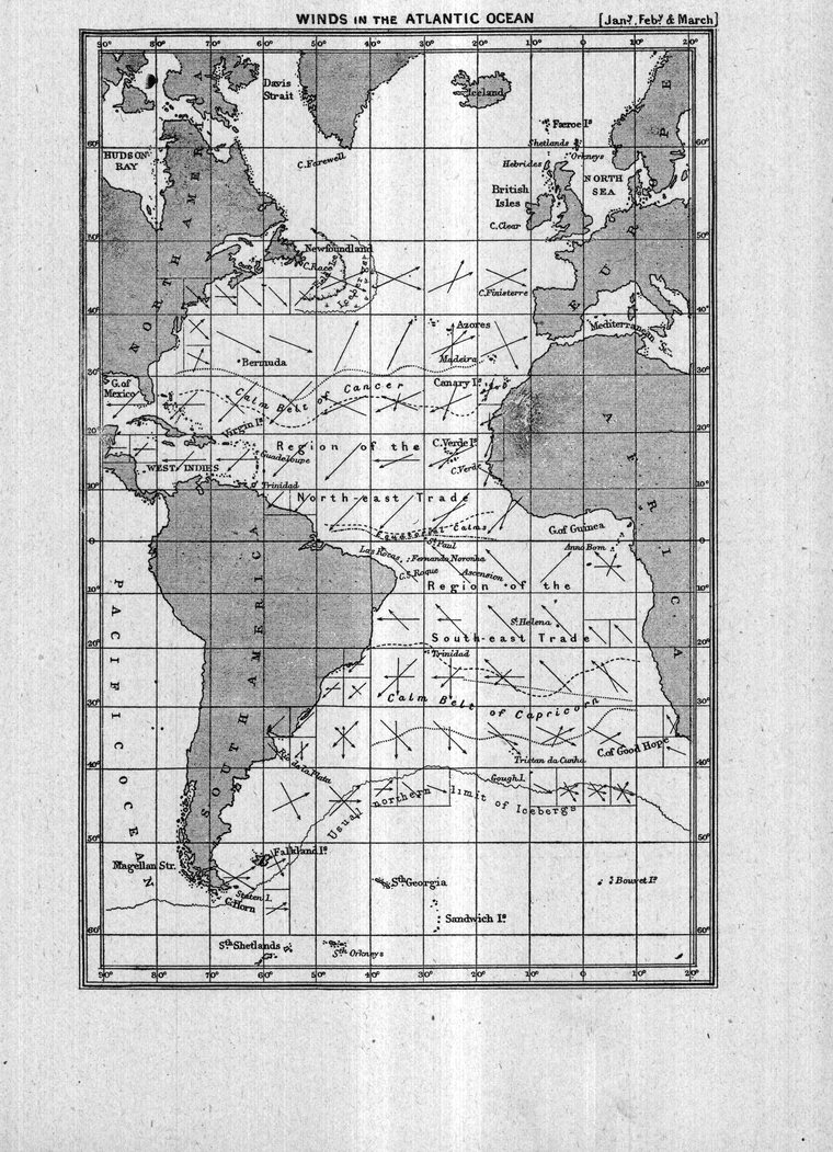 Winds in the Atlantic Ocean — January, February and March
