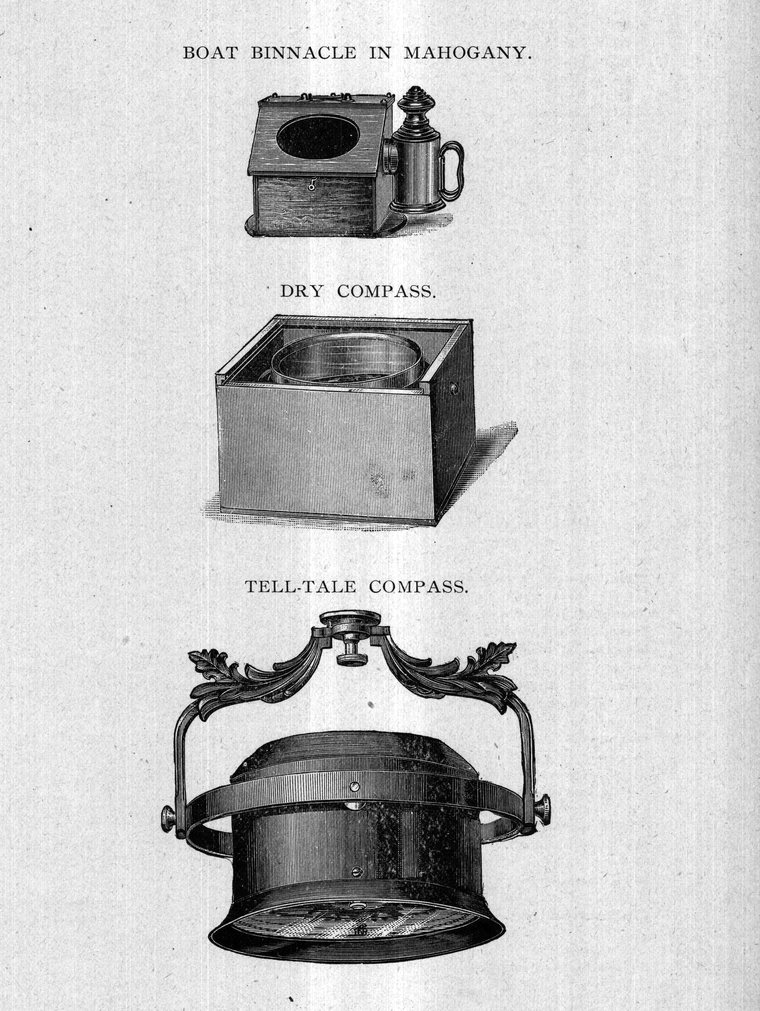 Boat binnacle in mahogany, dry compass and tell-tale compass