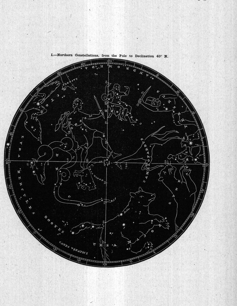 Northern constellations, from the pole to declination 40° N