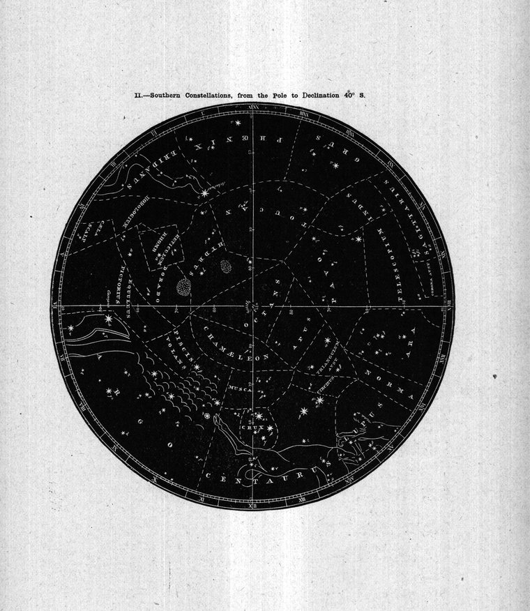 Southern constellations, from the pole to declination 40° S