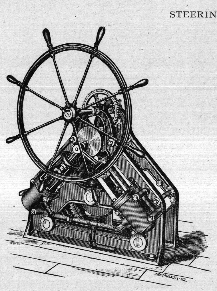 Steam steering gear with steering wheel