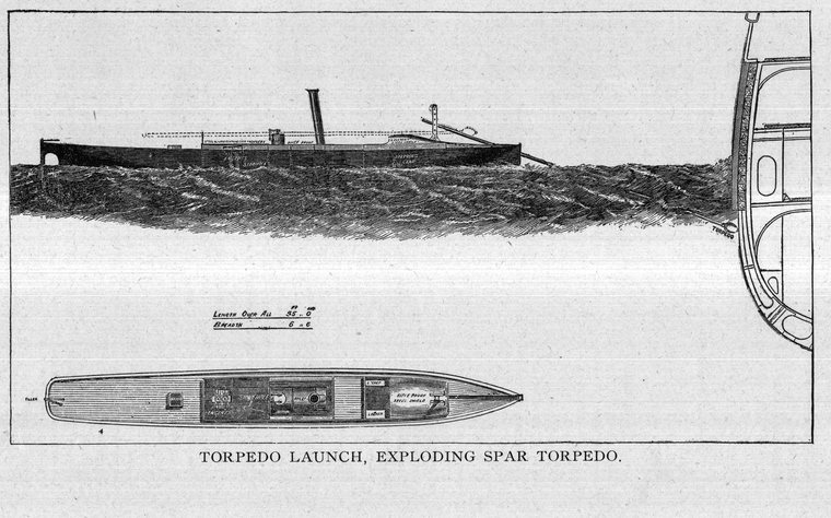 Torpedo launch exploding a spar torpedo